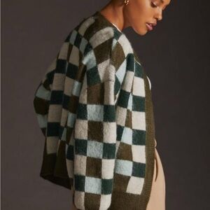 FRNCH Plaid Cardigan - Green and Cream